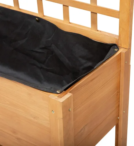 Vista 8 de Outsunny Cama de jardín elevada de 41 pulgadas con enrejado sobre ruedas, maceta elevada de madera con patas y forro de cama, para flores, hierbas