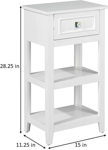 Vista 3 de Elegant Home Fashions Dawson gabinete sobre piso, Madera, Blanco 1 Drawer, Open Shelves, Bathroom Kitchen Bedroom Living Room Storage, Organizer