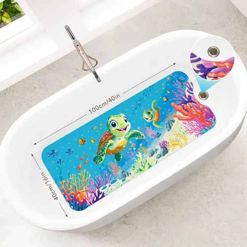 Vista 2 de SHUCHING Tapete de baño para bebé antideslizante de 40 x 16 pulgadas, tapete de baño antideslizante para niños, tapete de ducha largo para baño