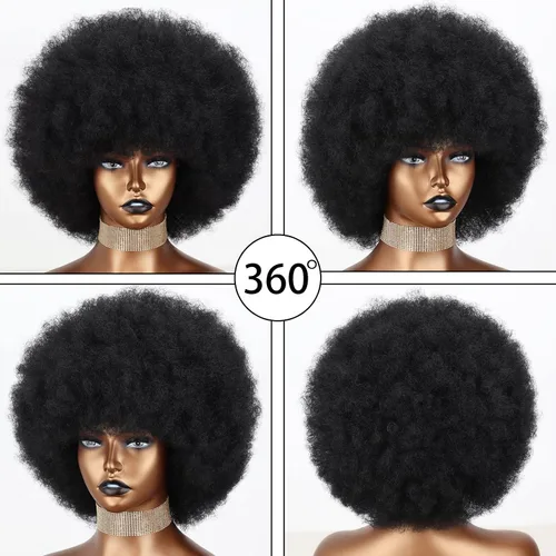 Vista 5 de Xinran Pelucas afro cortas de los años 70 para mujeres negras, peluca afro corta negra sintética grande de los años 70, peluca afro de 8 pulgadas 60