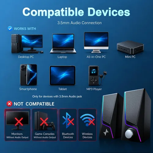 Vista 7 de Nylavee Altavoces de computadora para escritorio, altavoces de PC con 6 Alimentado por USB con AUX de 0.1 in, unidades de altavoces duales y 2