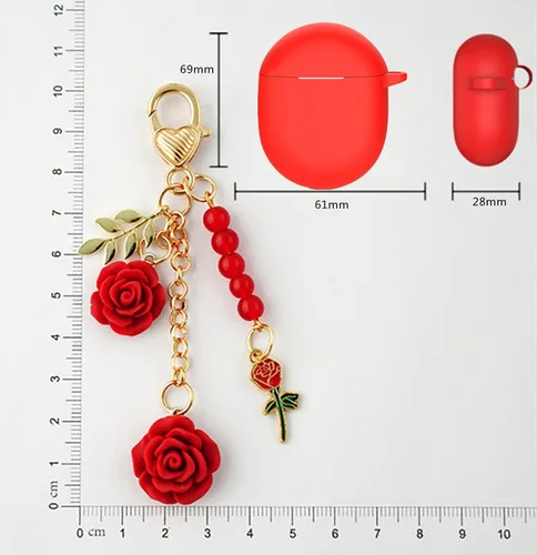 Vista 5 de Funda para Google Pixel Buds Pro con llavero, bonita funda de silicona para Pixel Buds Pro, funda de carga protectora con mosquetón de flores, Azul