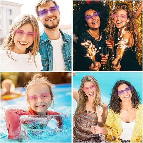 Vista 105 de Lentes de sol con forma de corazón, 2 pares de lentes de sol en forma de corazón, gafas de sol rave para mujeres, regalos de fiesta