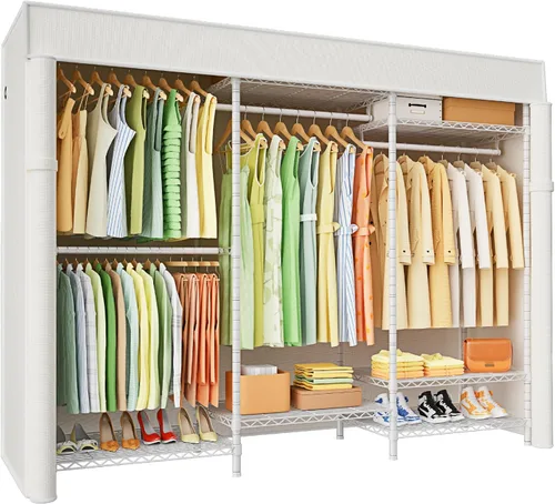 Vista 13 de Ulif E13C Sistema Organizador de Armario de Servicio Pesado, Estantes de Ropa Independientes para Colgar Ropa, Perchero Ajustable de 63" An x 16" Pr