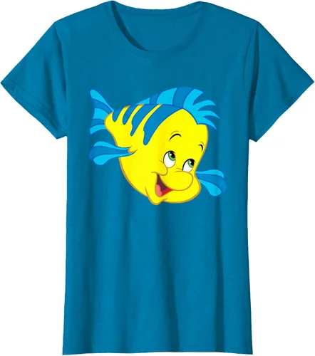 Vista 114 de Disney Camiseta de disfraz de cara grande de la Sirenita Flounder Sidekick