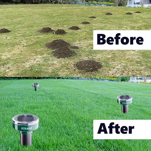 Vista 5 de Repelente de gotas ultrasónico alimentado por energía solar - Estacas repelentes de topos al aire libre seguras para mascotas - Repelente