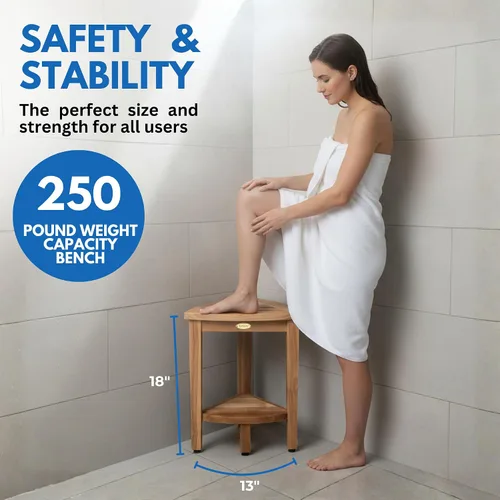 Vista 3 de EcoDecors Snazzy Corner Banco Taburete Asiento Silla de Ducha Impermeable de Madera de Teca Para Ducha Interior Proporciona Seguridad