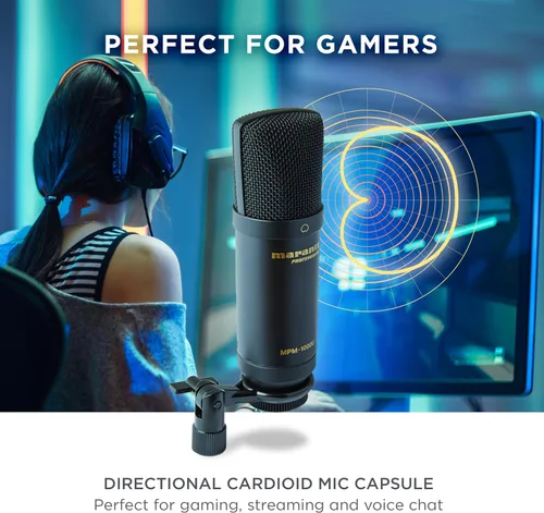 Vista 5 de Marantz Professional MPM-1000U - Micrófono de condensador USB para juegos, streaming y podcasting - Interfaz de audio incorporada, soporte