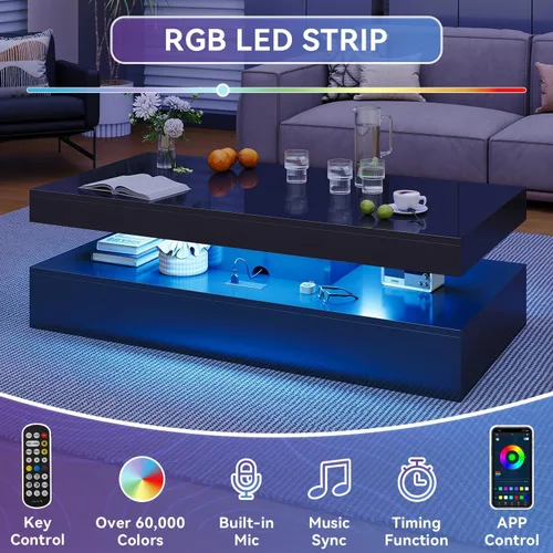 Vista 8 de 2 Piece Modern Table Set Includes 70" Fireplace TV Stand & 47" Coffee Table with Charging Station and USB Ports, for Living Room, Black