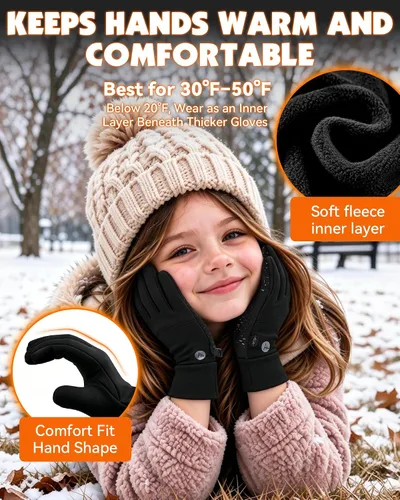 Vista 2 de Hikenture Guantes de invierno cálidos para niños, pantalla táctil, ciclismo Negro