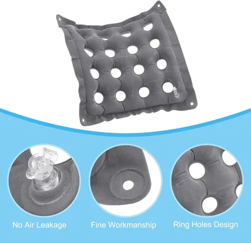 Vista 4 de PATIKIL Cojín de asiento inflable, paquete de 2 cojines de asiento de aire portátiles transpirables flocados cuadrados para el hogar, sillas de Gris
