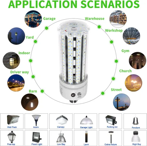 Vista 5 de NS Bombillas LED de maíz de 100 W, 5000 K, AC110-277 V, 16000 lm, base E26/E39, halogenuros metálicos de repuesto LED HID CFL para iluminación