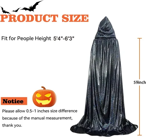 Vista 2 de KOMUSMO Capa de Halloween con capucha, unisex, capa de terciopelo de longitud completa, capa de mago, disfraz de cosplay de 59 pulgadas