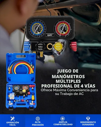 Vista 2 de Orion Motor Tech - Medidores de AC, juego de manómetro de colector de 4 vías para refrigerante R1234yf R134a R404a, juego de medidores automotrices