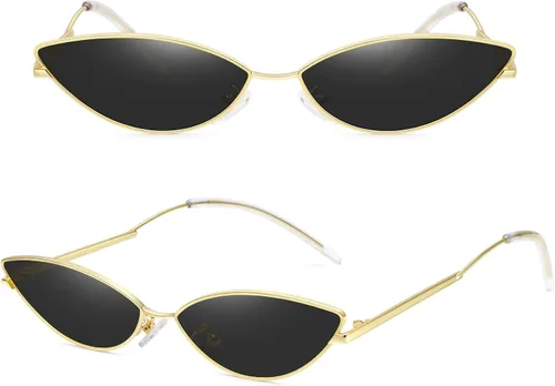 Vista 3 de MEETSUN Gafas de sol retro vintage ojo de gato para mujeres hombres estrechos pequeños anteojos ovalados forma pétalos diseño de templo curvado