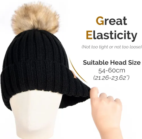 Vista 9 de FURTALK - Gorro de punto para el invierno con pompón de piel sintética, cálido, para mujeres