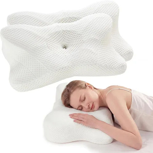 Vista 18 de Almohada cervical ergonómica para el cuello, almohada de espuma viscoelástica para aliviar el dolor, almohadas ortopédicas de cama con soporte