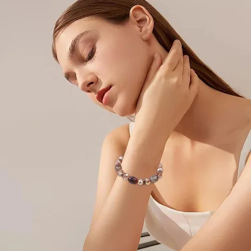 Vista 8 de Pulsera de cristal con cuentas de flores multicolor simples y frescas para enviar novias y amigos regalos para mujeres beige talla única