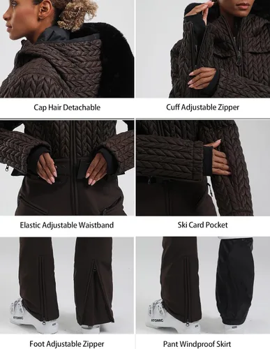 Vista 85 de GSOU SNOW Traje de esquí para mujer, traje de nieve delgado de una pieza, chaqueta de nieve, impermeable, resistente al viento, deportes al aire