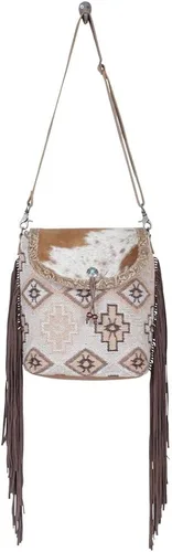 Vista 4 de Bolso bandolera de cuero occidental para mujer, bolso cruzado de lona reciclada, Precipitado
