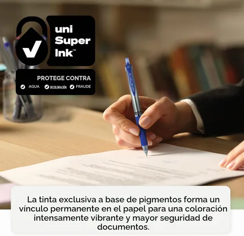 Vista 6 de Uniball Signo - Bolígrafo de gel retráctil, mediano de 0.028 in, tinta azul, barril con detalles azul/metálico, docena (paquete de 12)