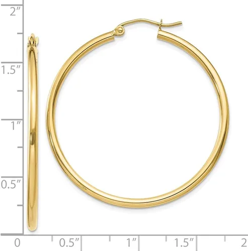 Vista 2 de Aretes de aro redondos clásicos de oro amarillo o blanco de 10 quilates para mujer, disponibles de 12 a 2 pulgadas, aros de oro macizo real de 10