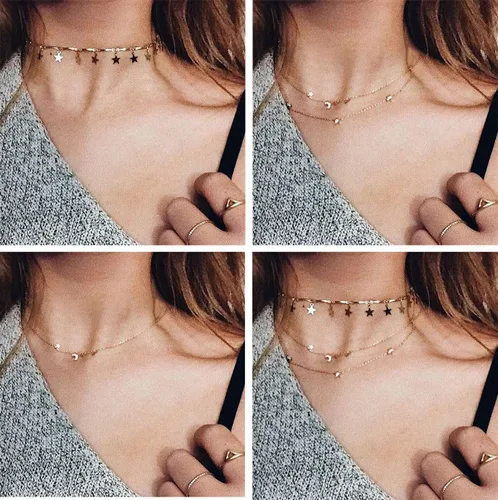 Vista 2 de Wowanoo Juego de gargantilla multicapa para mujer, collar de clavícula, joyería para mujer