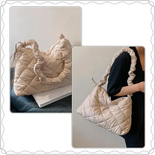 Vista 6 de Ovida Bolso grande para mujer, acolchado, de algodón, acolchado, para el hombro, para invierno, cálido, ligero, con cremallera