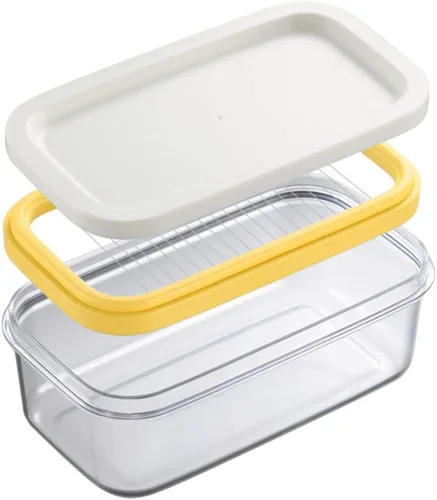 Vista 9 de Mantequillera rectangular con tapa con cortador para cortar y almacenar fácilmente, caja de mantequilla para refrigerar, contenedor de mantequilla