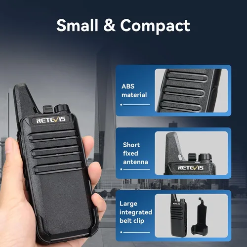 Vista 2 de Retevis RT22 Walkie Talkies Mini, radio bidireccional recargable de largo alcance, radio de 2 vías pequeña, VOX portátil, para negocios, negocios
