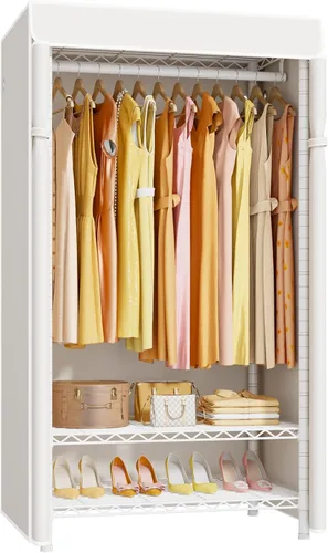 Vista 11 de ULIFHOME H5C Plus - Perchero con tapa, armario portátil para colgar ropa, percheros cubiertos de alta resistencia, percheros con estantes, carga