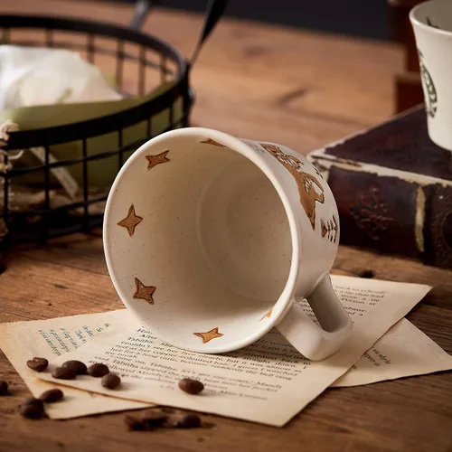 Vista 6 de Juego de 4 tazas de café de cerámica vintage de 12 onzas - Hechas a mano de gres cerámico de campo, estilo granja, para té de otoño con gran asa