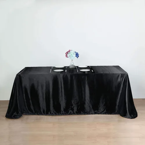 Vista 4 de Mantel rectangular de satén negro de 90 x 156 pulgadas para mesa de boda, fiesta, recepción, eventos, cocina y comedor