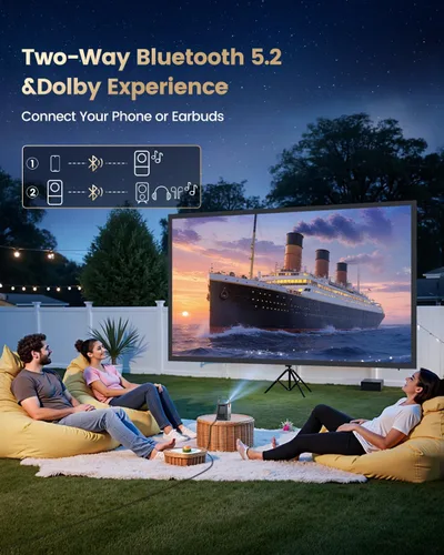 Vista 12 de Mini Proyector Inteligente con WiFi y Bluetooth【Compatible con Netflix/Portátil/4K Compatible】Audio Dolby, Keystone Automático y Enfoque Eléctrico