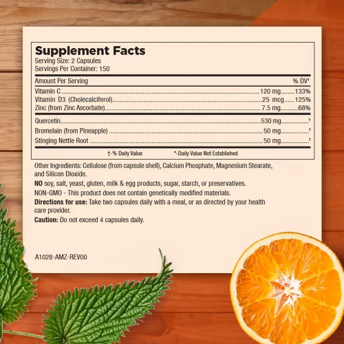 Vista 2 de Mt. Angel Vitamins - Quercetina de zinc con suplemento de bromelina - Apoyo inmunológico y salud respiratoria - Cápsulas de quercetina de 500 mg