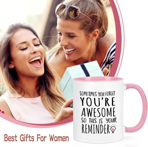 Vista 6 de YHRJWN - Taza de café Sometimes You Forget You're Awesome - Regalos inspiradores de amistad de cumpleaños para mujeres, compañeras de trabajo