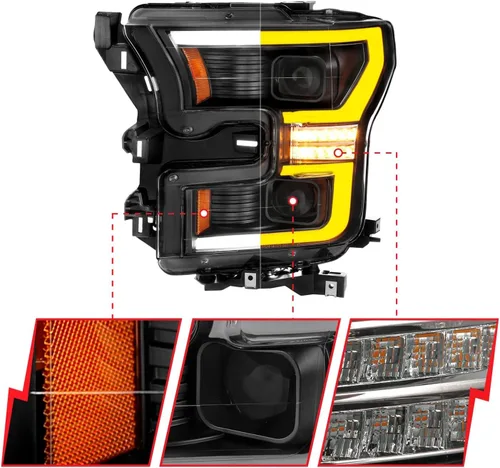 Vista 3 de ANZO USA FAROS DE INTERRUPTOR LED COMPLETO FORD F-150 15-17 NEGRO AMBER