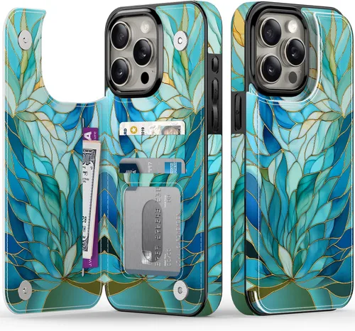 Vista 81 de FUNMIKO Funda tipo cartera para iPhone 13 con tarjetero, bloqueo RFID, protección de grado militar y obras de arte impresas con rayos UV, cierre