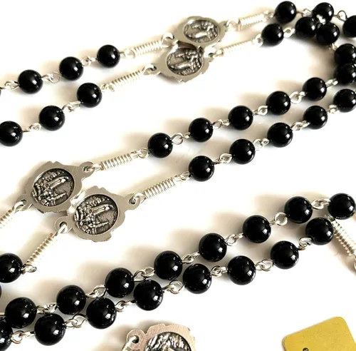 Vista 2 de elegantmedical Hecho a mano con cuentas de ágata negra de la señora de Fátima, collar de rosario, Crucifijo de indulto cruz, regalos católicos