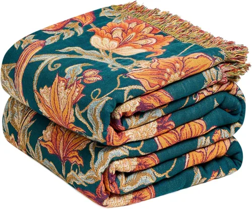 Vista 20 de Manta Bohemia – Manta suave 100% algodón para cama, 60"x80", reversible, transpirable, ligera, para otoño, todas las estaciones, decoración de casa