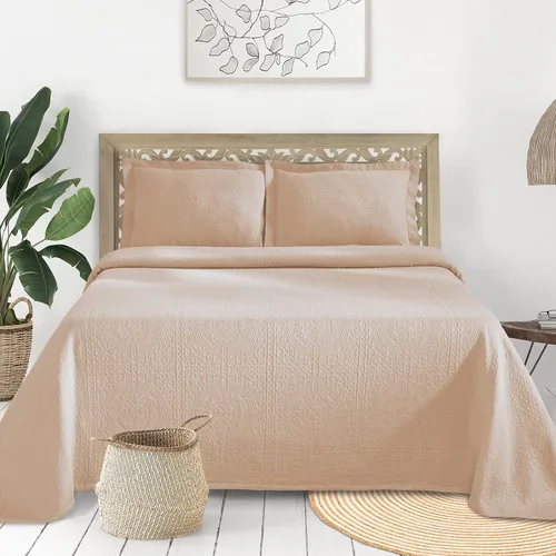 Vista 12 de Superior Fleur De Lis - Juego de colcha de algodón de 3 piezas, decoración de cama para el hogar, colcha decorativa con textura, 2 fundas de Granate