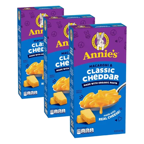 Vista 13 de Annie's Macarrones y Cheddar clásico con pasta orgánica, hechos con queso real, acompañamiento de cena o aperitivo, 6 onzas Fabricado con pasta