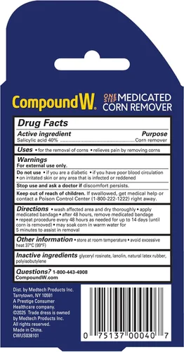 Vista 8 de Compound W One Step Medicated Corn Remover Almohadillas hidrocoloides de maíz con ácido salicílico, 8