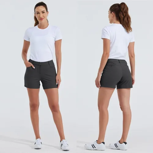 Vista 13 de Willit Pantalones cortos de golf de 4.5 pulgadas para mujer, de secado rápido, casuales, con bolsillos, resistentes al agua