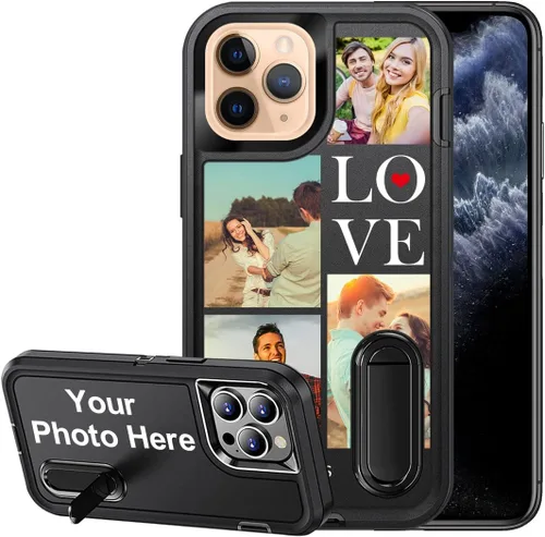 Vista 26 de Funda personalizada para iPhone 11, funda con soporte integrado y soporte, protección resistente a los arañazos, funda de fotos personalizada, haz