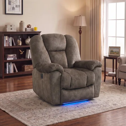 Vista 15 de Sofá reclinable con luces LED, sofá reclinable de cuero con dos asientos reclinables/puerto USB/consola de almacenamiento/soporte para vasos