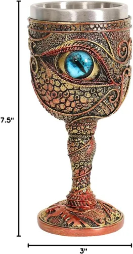 Vista 8 de Cáliz de vino de acero inoxidable El Ojo del Dragón, copas de vino medievales de dragón de Dungeons and Dragons, 7 onzas. Regalo para hombres