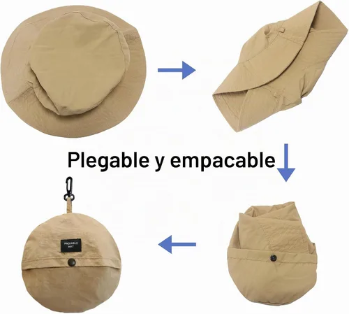 Vista 7 de PFFY Waterproof Bucket Hats for Men Women Packable Sun Hat for Outdoors Caqui Sólido