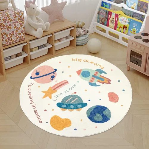 Vista 8 de ABREEZE Tapete redondo de juego para niños, de 4 pies, de lana sintética, esponjoso, tapete para puerta de guardería, tapete de felpa suave