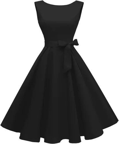 Vista 2 de Hanpceirs Vestido de cóctel para mujer estilo vintage de los años 50 sin mangas cuello en barco
